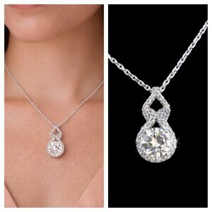 2.00 CT Moissanite Halo Pendant Necklace Sterling Silver 925 Infinity Drop